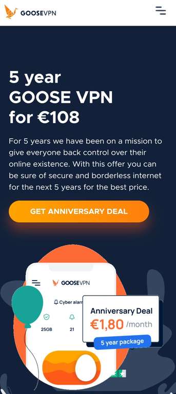 5 jaar GooseVPN voor €1,80 per maand