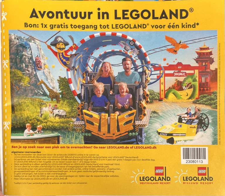 1 kind gratis toegang tot Legoland Billund of Legoland Duitsland
