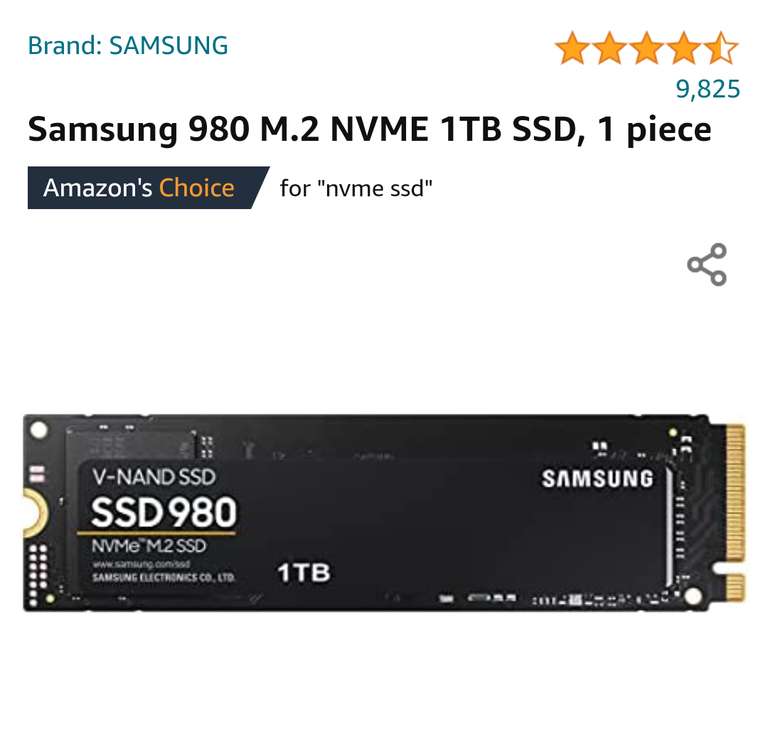 Samsung 980 M.2 NVME 1TB SSD