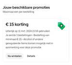 Uber Eats 3 x €15 korting (nieuwe accounts)