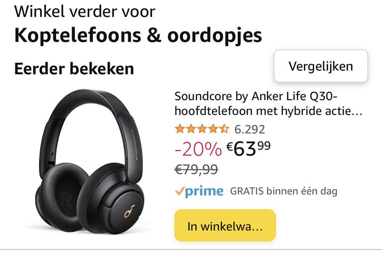 Soundcore by Anker Life Q30-hoofdtelefoon, €63,99 (-20%)