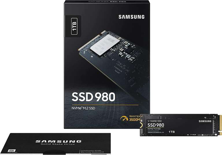 Samsung 980, 1 TB SSD (MZ-V8V1T0BW, M.2 (2280), PCIe Gen 3.0 x4, NVMe 1.4)