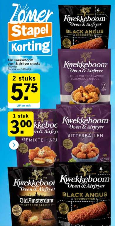 Bij de AH. Alle Kwekkeboom oven & airfryer Snacks: 2 stuks voor €5,75