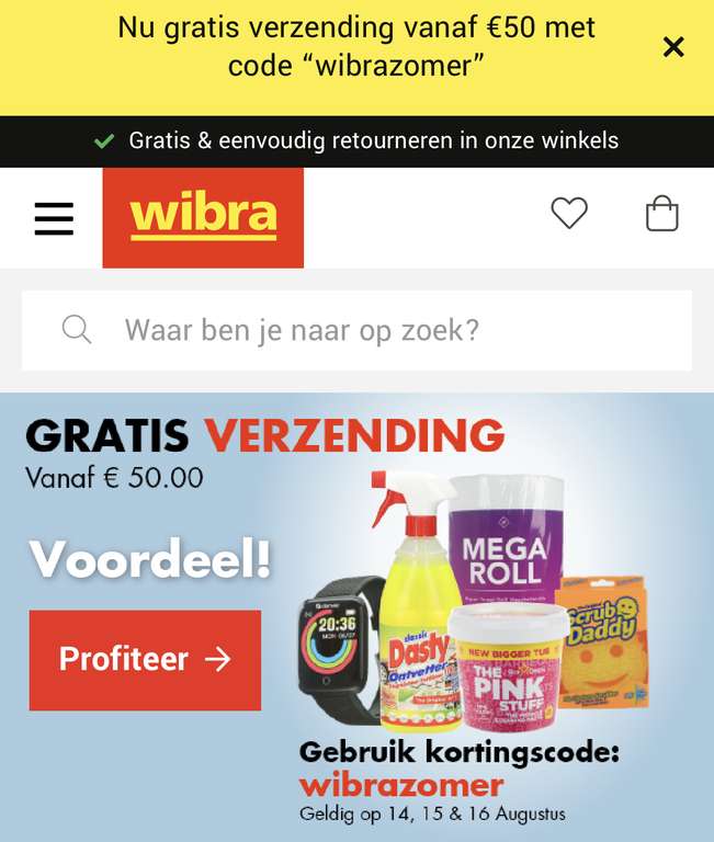 Wibra webshop, gratis verzending vanaf €50,-