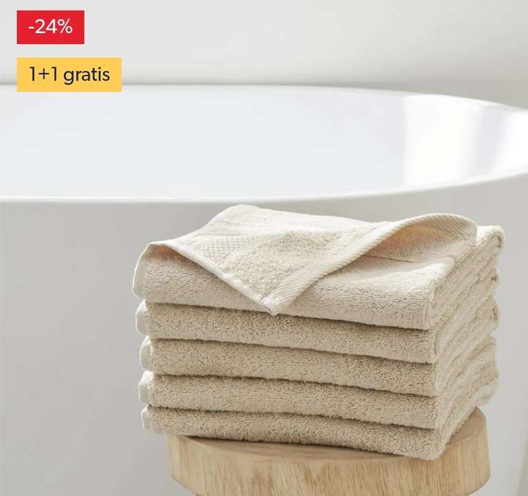 Handdoeken 24% korting en 1+1 gratis (10 voor 22,50)