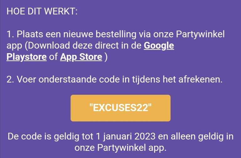 Partywinkel.nl App: geen verzendkosten