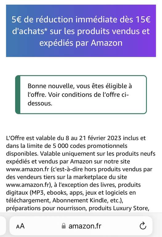 Amazon.fr 5€ korting v.a. 15€