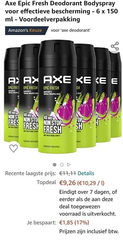Axe Epic Fresh Deodorant Bodyspray voor effectieve bescherming - 6 x 150 ml