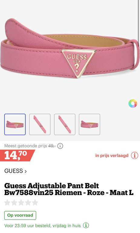 [bol.com] Guess Adjustable Pant Belt Bw7588vin25 Riemen - Roze - Maat L & M