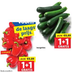 2 courgettes of 2 rode paprika's voor €0,89 @Lidl (1+1 gratis)