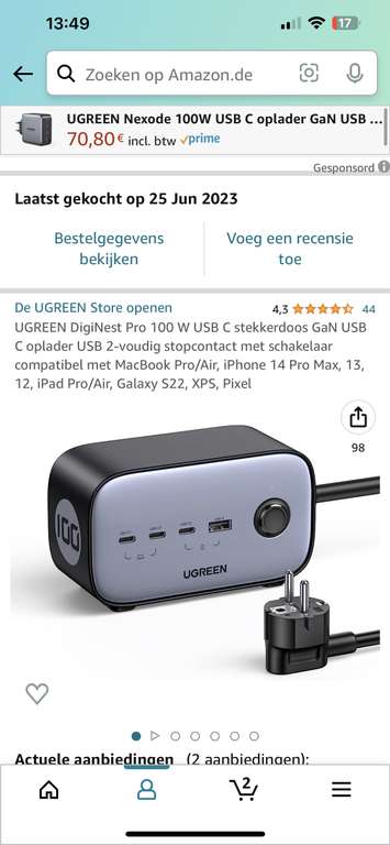UGREEN DigiNest Pro 100 W USB C stekkerdoos