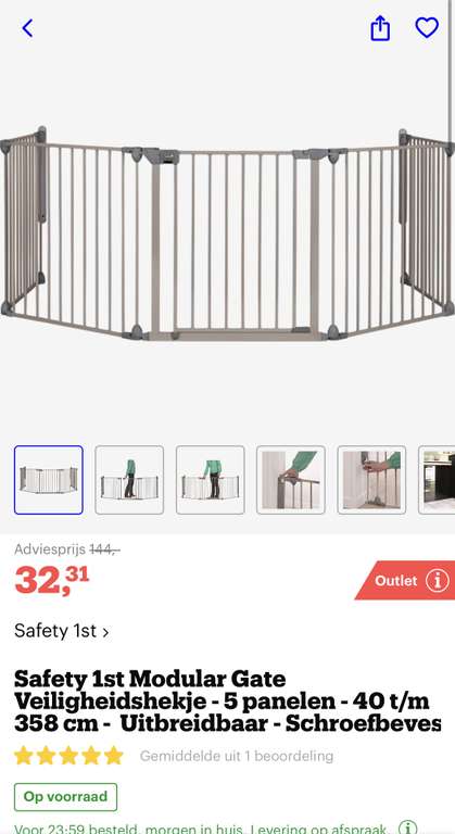 [bol.com] Safety 1st Modular Gate Veiligheidshekje - 5 panelen - 40 t/m 358 cm - Uitbreidbaar - Schroefbevestiging - Licht grijs €32,31