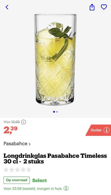 [bol.com] Cocktailglas - Longdrinkglas Pasabahce Timeless 30 cl - 2 stuks €2,39