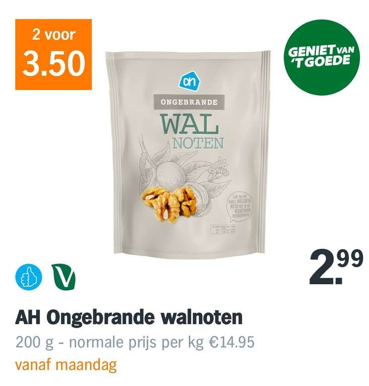 AH Ongebrande walnoten - 400gram voor €3,50 (€8,75 per kilo) vanaf Maandag