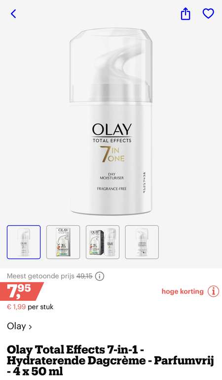 [bol.com] Olay Total Effects 7-in-1 - Hydraterende Dagcrème - Parfumvrij - 4 x 50 ml €7,95