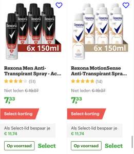 [select deals bol.com] Rexona Motion Sense Compressed Anti-Transpirant Spray - Cotton Dry - met MotionSense Technologie - 6 x 75 ml €7