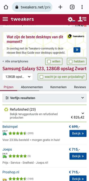 Samsung S23 bij KPN maandelijks opzegbaar abonnement €630