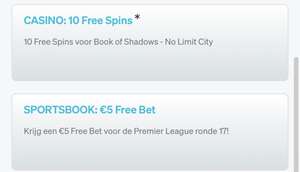 10 gratis spins en 5 euro free bet voor de premier league