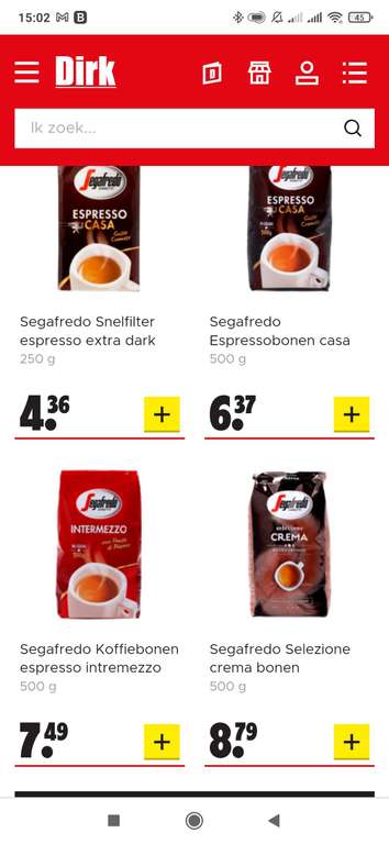 Segafredo koffiebonen 500gr 4,49