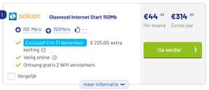 Cashback tot €275 op Solcon glasvezel (vanaf €26,24 per maand + 2x wifi-versterker gratis)