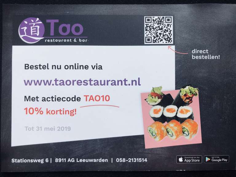 [Leeuwarden] 10% korting bij Tao Sushi restaurant