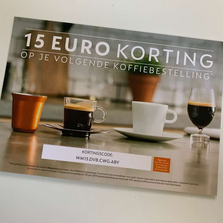 15 euro korting op Nespresso koffie