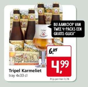Tripel karmeliet 2x4 pack + gratis glas. €1,25 per flesje.
