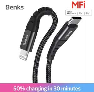 Benks® 3A Lightning naar USB-C kabel MFI. Ondersteunt snelladen iPhone 8(plus),X,XS (max),XR 1.2M @aliexpress