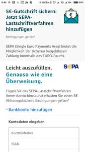 €5 kortingtegoed (bij besteding €25) bij SEPA/bank aanmelding @ Amazon.de