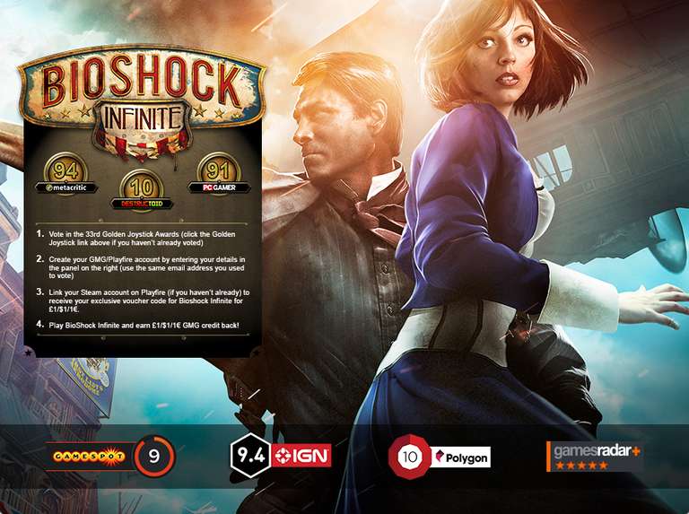 Bioshock Infinite (Steam) voor €1,- @ Greenmangaming