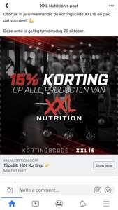 15% korting op XXL nutrition producten