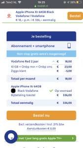 Iphone XR icm Vodafone abonnement van €18,- p/m