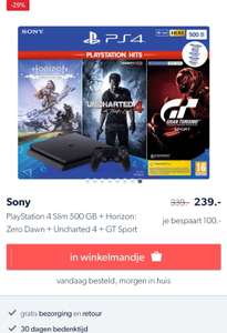 [Wehkamp] Playstation 4 slim 500gb + controller, uncharted 4, horizon zero dawn complete edition, gran turismo sport