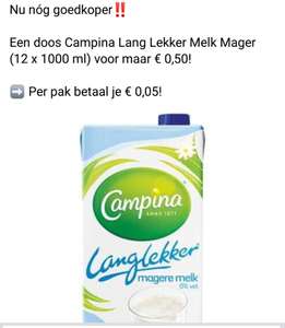 12 literpakken Campina langlekker mager voor €0,50 bij Budgetfood