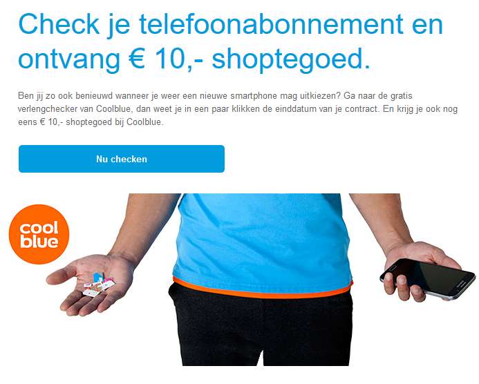 Gratis €10,- Coolblue-cadeaubon door mobile verlengingschecker (min. besteding €15) @ Coolblue