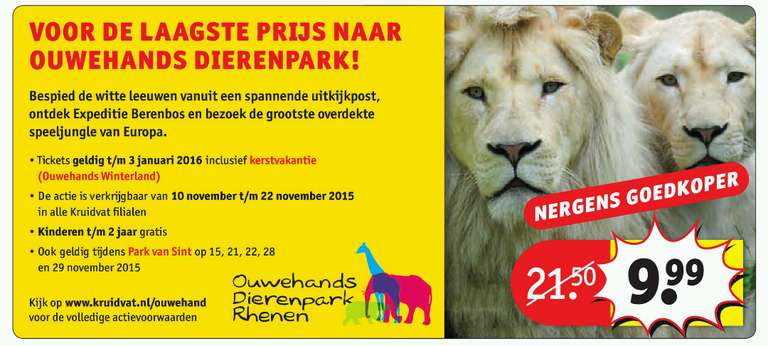 Tickets Ouwehands Dierenpark Rhenen voor €9,99 @ Kruidvat