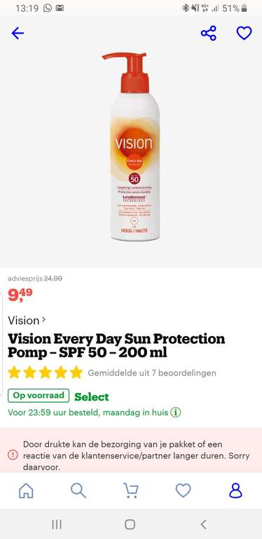 zonnebrand vision spf 50 200ml pomp