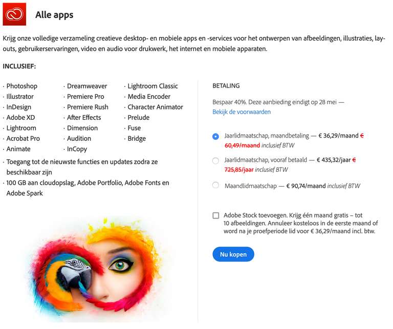 Adobe Creative Cloud (Alle apps) 40% korting