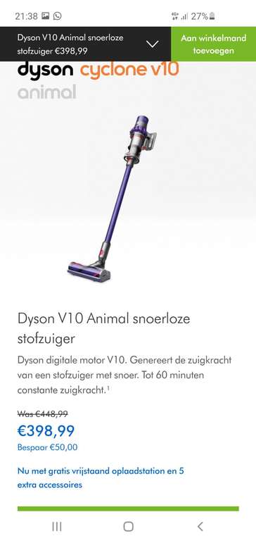 Dyson V10 Animal snoerloze stofzuiger +5 accessoires+Dok