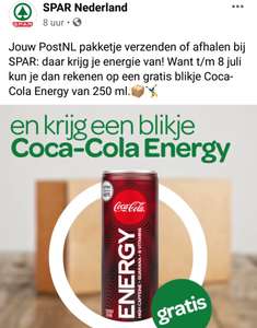Gratis Coca Cola Energy bij ophalen of verzenden PostNL bij Spar