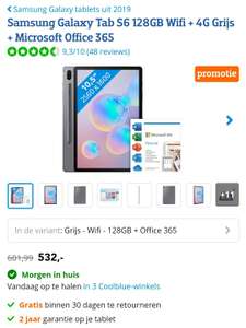 [België] Samsung Galaxy Tab S6 128GB Wifi + 4G Grijs + Microsoft Office 365