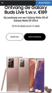 Gratis Galaxy Buds Live twv €189 bij aankoop Note20 of Note20 Ultra
