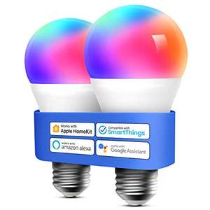 2 stuks slimme LED E27 lampen (werkt met Alexa, Apple Homekit, Siri & Google Home) voor €21,99 @ Amazon DE