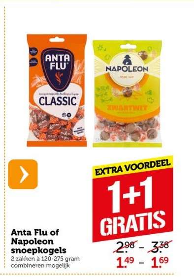 Alle varianten Napoleon kogels of Anta Flu, 1+1 gratis bij Coop Supermarkten