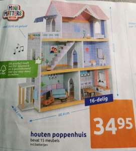 Houten poppenhuis (incl. 15 meubels, licht en geluid) bij Action