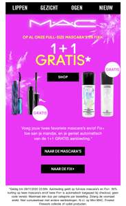 Mac Cosmetics 1+1 gratis mascara & fix+ plus gratis samples