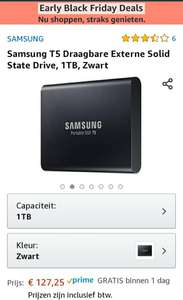 Samsung T5 Draagbare Externe Solid State Drive, 1TB, Zwart