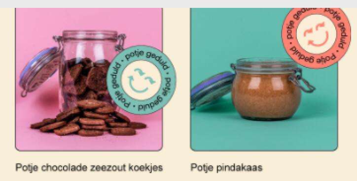 Gratis potje chocolade zeezout koekjes en potje pindakaas bij Pieter Pot (online) supermarkt