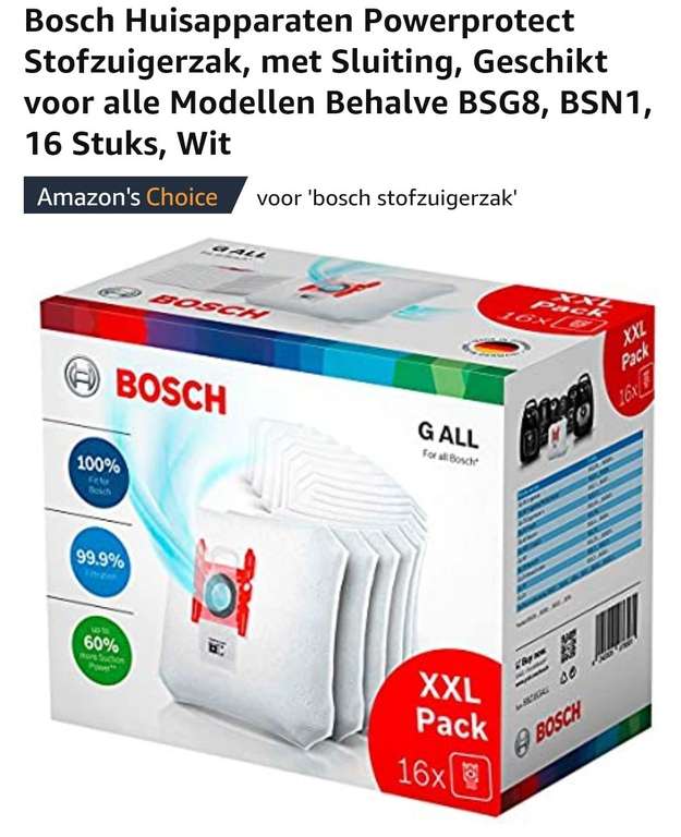 Bosch stofzuigerzakken XXL (16 stuks) bij Amazon.nl