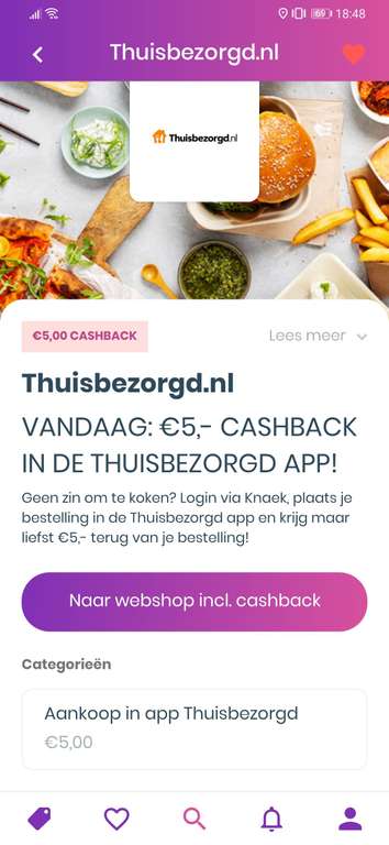 (VERLENGD) €5,- cashback van Thuisbezorgd via Knaek